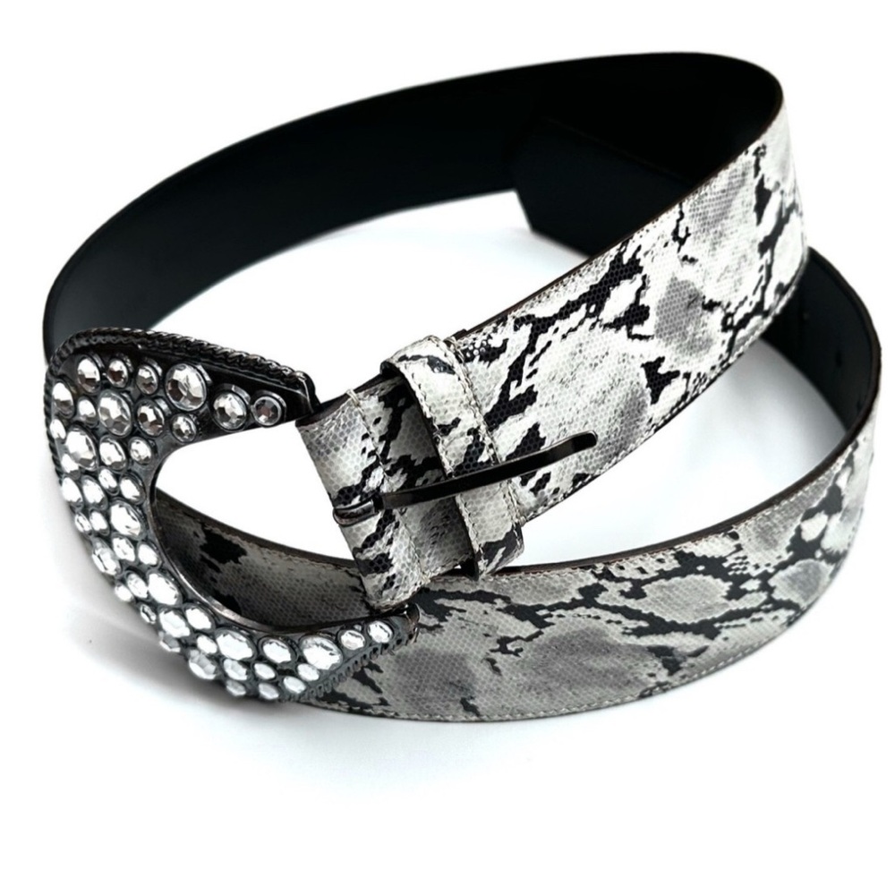 Vita Nuova Vintage Snakeskin Embossed Leather Rhinestone Buckle Belt Made Italy